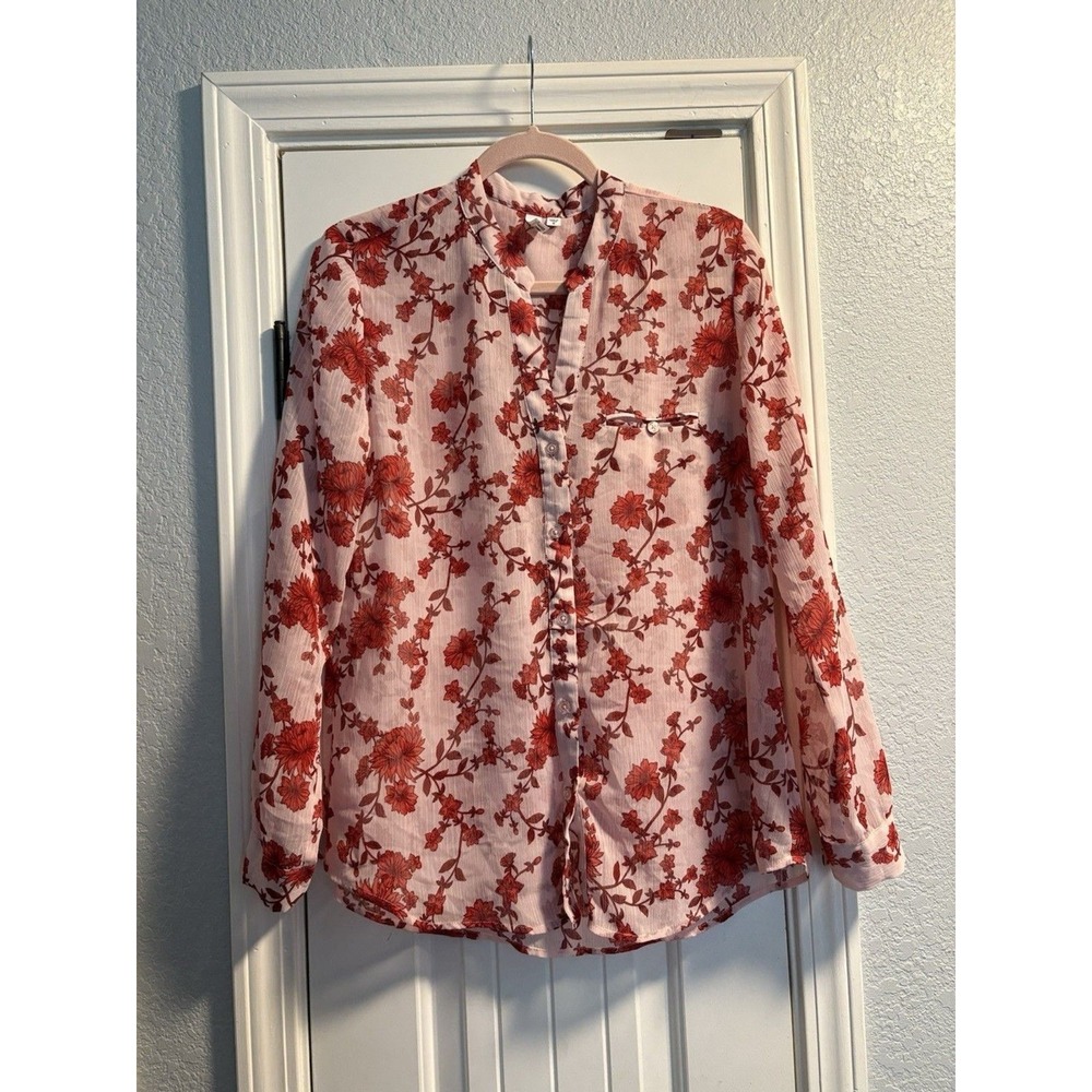 Kut‎ From The Kloth Pink Sheer Floral Blouse Womens Medium